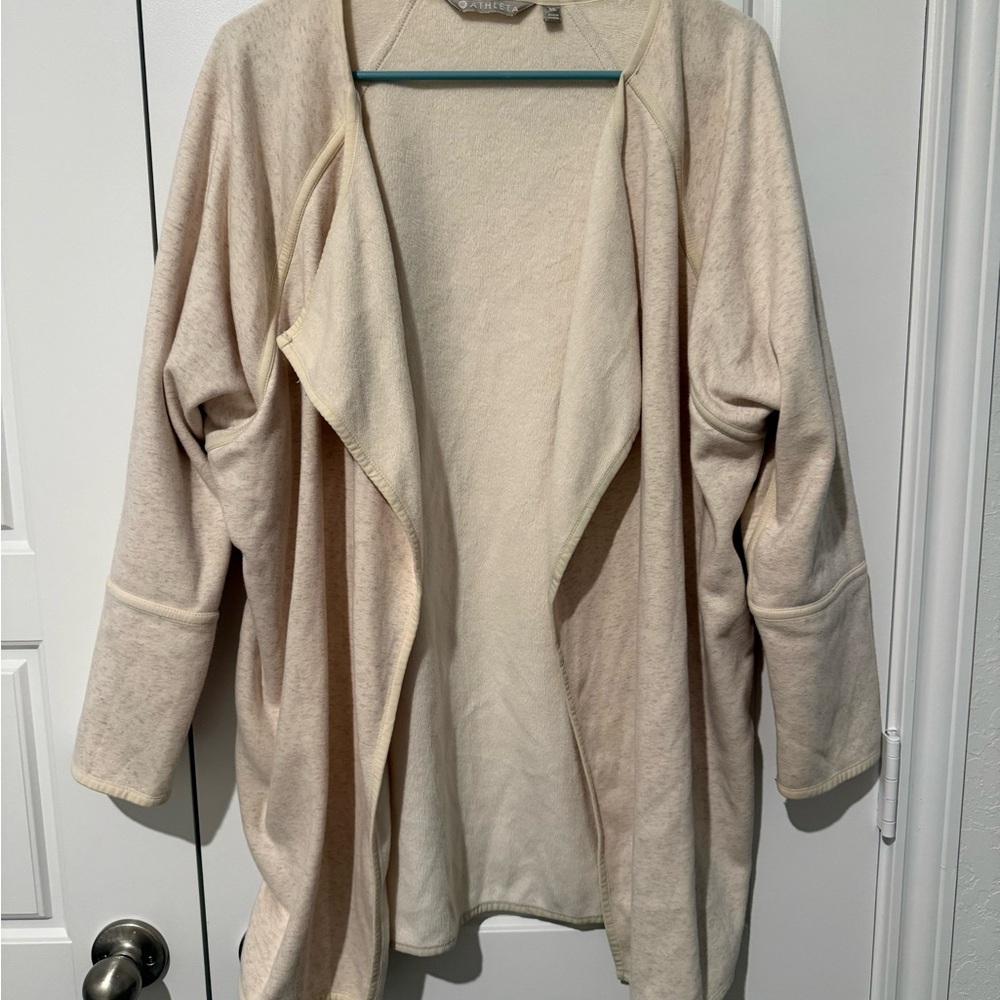 Athleta Soft Cream Open-Front Draped Cardigan